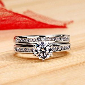 CZ Jewelry 2Pcs/Set Couples Ring For Women Silver Plated Ring, HA4428-6